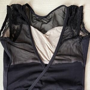 Suffolk Black leotard with elegant low mesh cross back small